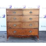 19th century mahogany chest with two short and three graduated long drawers on splay bracket feet,