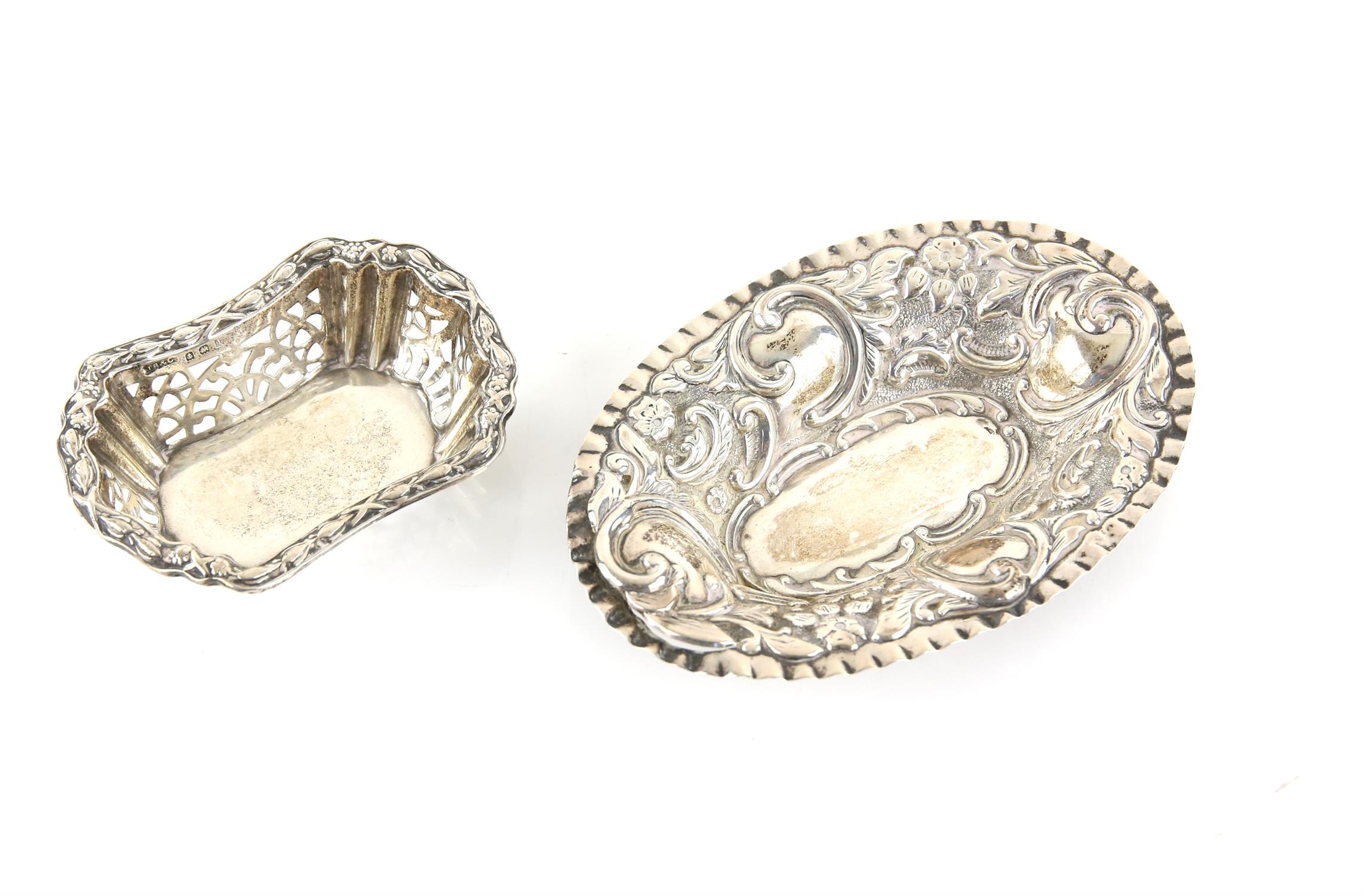 Two pierced silver bon bon dishes