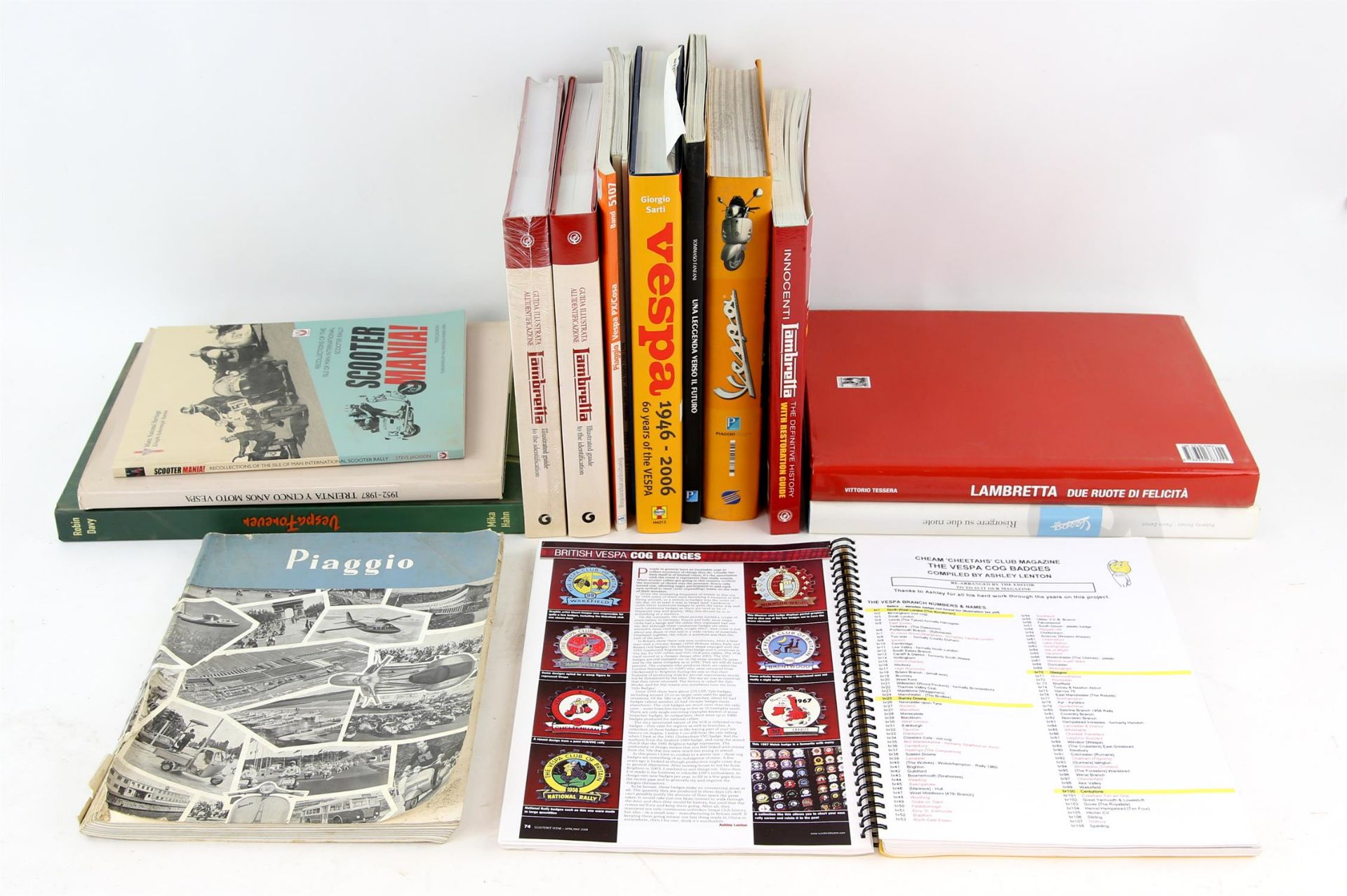 Set of Vespa and Lambretta-related books, including 'Innocenti Lambretta: The Definitive History,