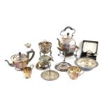 Collection of silver plated items to include candelabra , tea service, cutlery etc