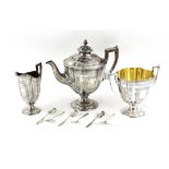 Three piece Victorian urn shaped silver tea set by Martin, Hall & Co, London 1884 together with a