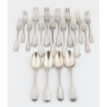 A harlequin part set of fiddle and thread silver cutlery to include 8 table forks, 6 dessert forks,