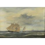 Frederik Theodor Kloss (German-Danish, 1802-1876), seascape with battleships to foreground (1847).
