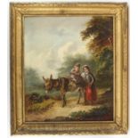 J. J. Barker (nineteenth century), children and donkey in a rural landscape. Oil on canvas.
