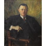 Helmer Erik Masolle (1884-1969), portrait of Soren Hansen Sorensen. Oil on canvas. Signed top right.