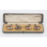 Cased set of four George V silver pheasant menu holders by Sampson Mordan & Co. London 1921
