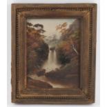 19th century oil on board, the Barachukkie Falls, India, 12.5 x 9.5 cms