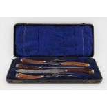 Four piece part-silver mounted carving set, in original case