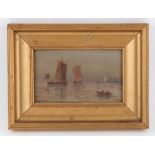 Late 19th/early 20th century school, maritime landscape with figures in a rowing boat and sailing