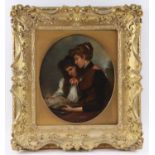 Attributed to A. Gibbs (British, nineteenth century), mother and daughter reading. Oil on canvas.