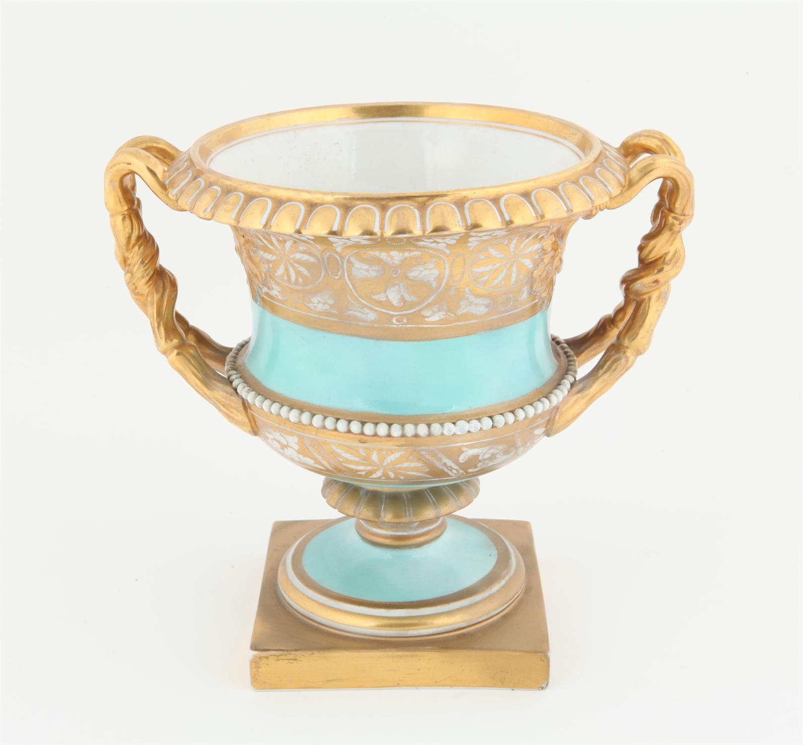 Barr, Flight and Barr painted porcelain urn, early 19th century, of 'Warwick Vase' shape the gilt - Image 2 of 3