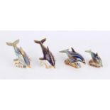 Four various Royal Crown Derby paperweights, dolphins PROVENANCE; A collection of Royal Crown Derby