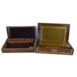 Early 19th century rosewood writing box, with foliate scroll brass inlay, the rectangular hinged