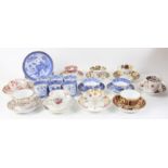 Six Spode coffee cans, with blue printed Chinoiserie design, similar tea bowl, tea cup and four