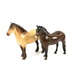 Beswick Highland pony and a Beswick Exmoor pony