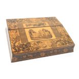 Regency rosewood Tunbridgeware writing slope, central cartouche of a castle, and floral decoration,