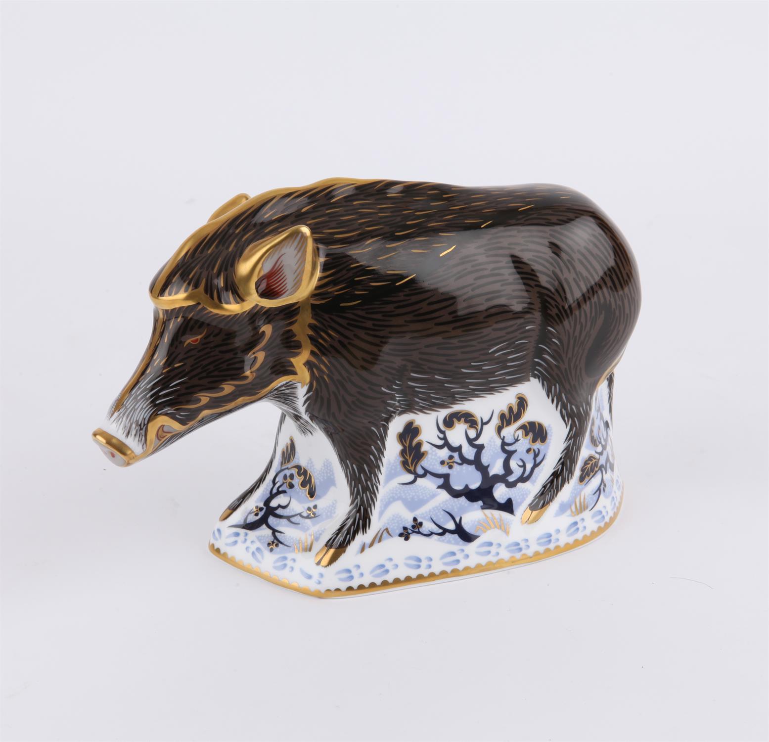 Royal Crown Derby paperweight, The Wild Boar, a double signature edition for Goviers,