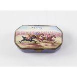 19th century enamel polychrome snuff box, of horse racing interest in rectangular canted form,