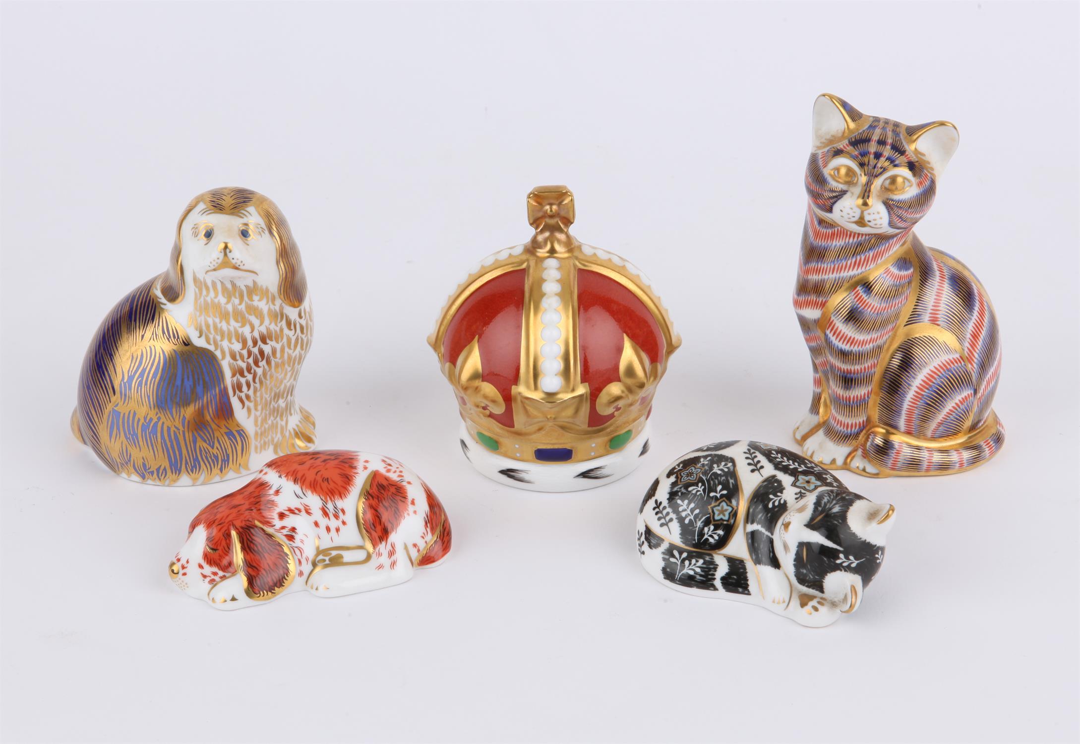 Four Royal Crown Derby paperweights, a crown, and three others dogs and cats, PROVENANCE; A - Image 2 of 2