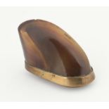 19th century horn and brass mounted snuff box, 9cm wide at base,