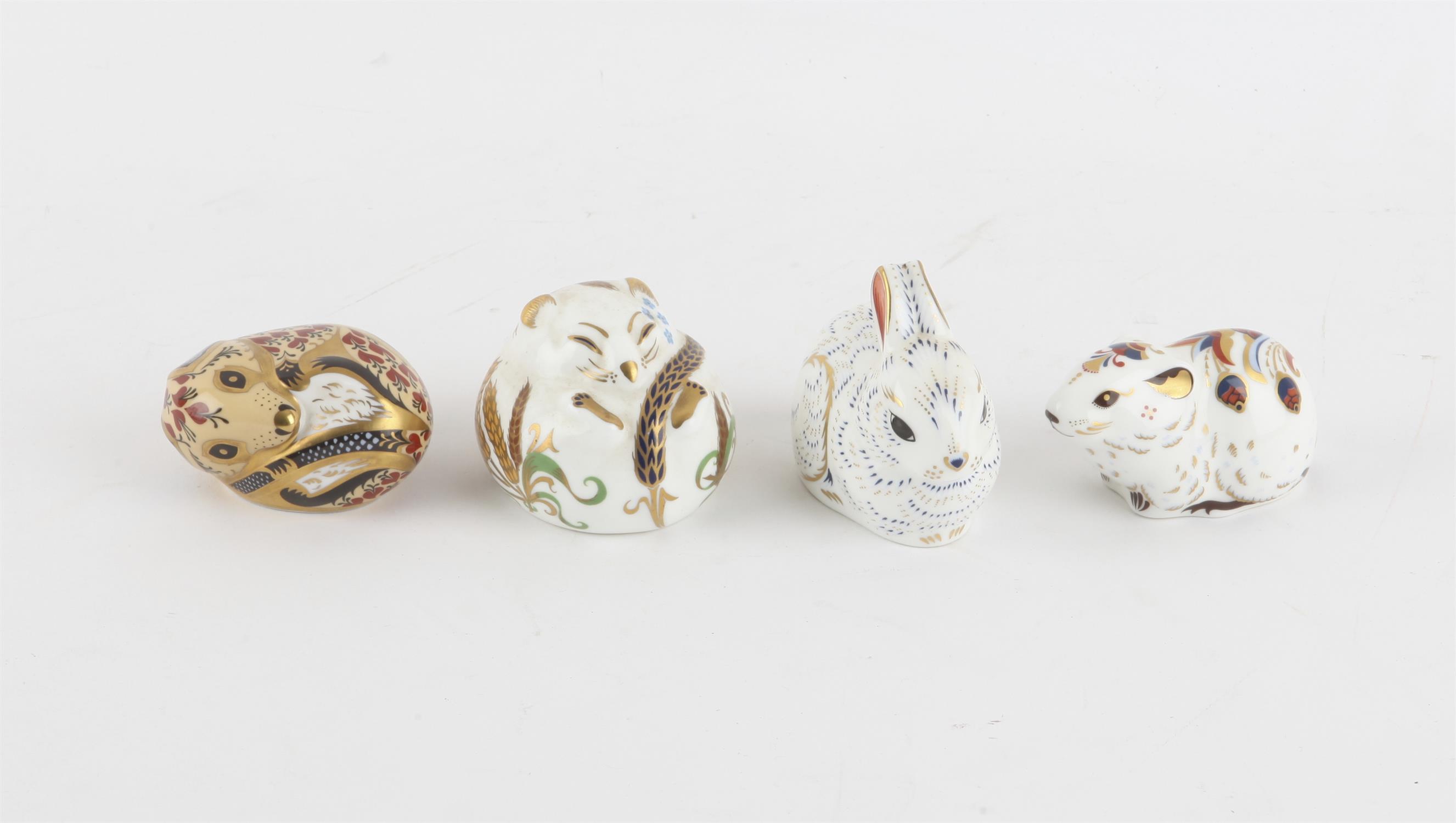 Four various small Royal Crown Derby paperweights of small mammals PROVENANCE; A collection of