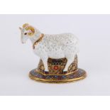 Boxed Royal Crown Derby, Paperweight Heraldic Derbyshire Ram ,with gold stopper Limited Edition No