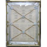 'Rules of The Eton Society' mounted in ribbon and framed with four crossed canes and rosettes,