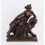 Bronze figure of a nude seated on a lion, H38 W32 cm