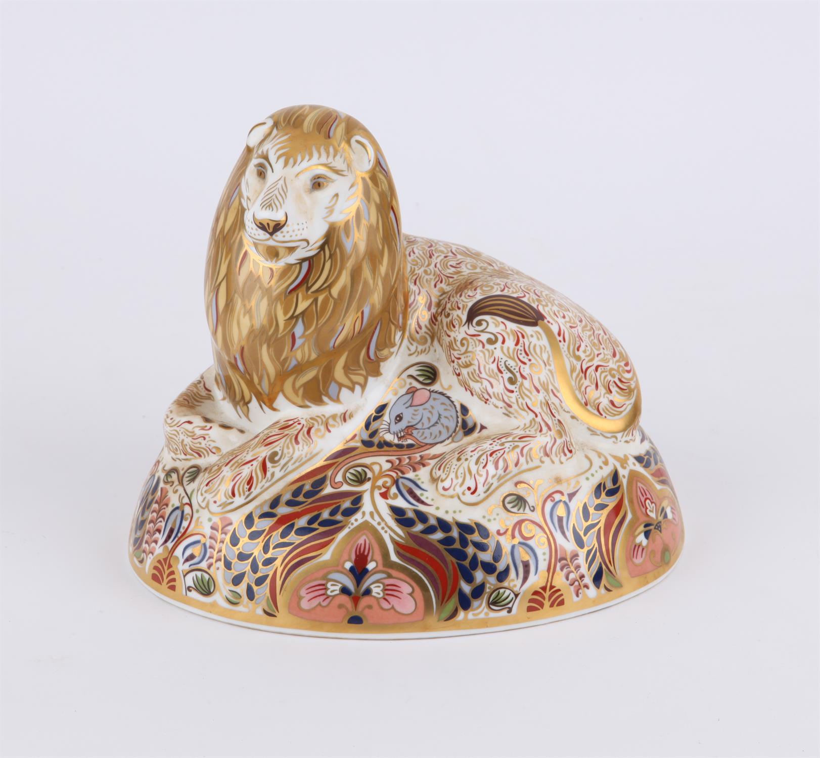 Royal Crown Derby Nemean Lion paperweight, silver stopper, with box., 18 cms x 14 cms