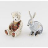 Two Royal Crown Derby paperweights, Starlight hare and Debonaire bear in boxes PROVENANCE; A