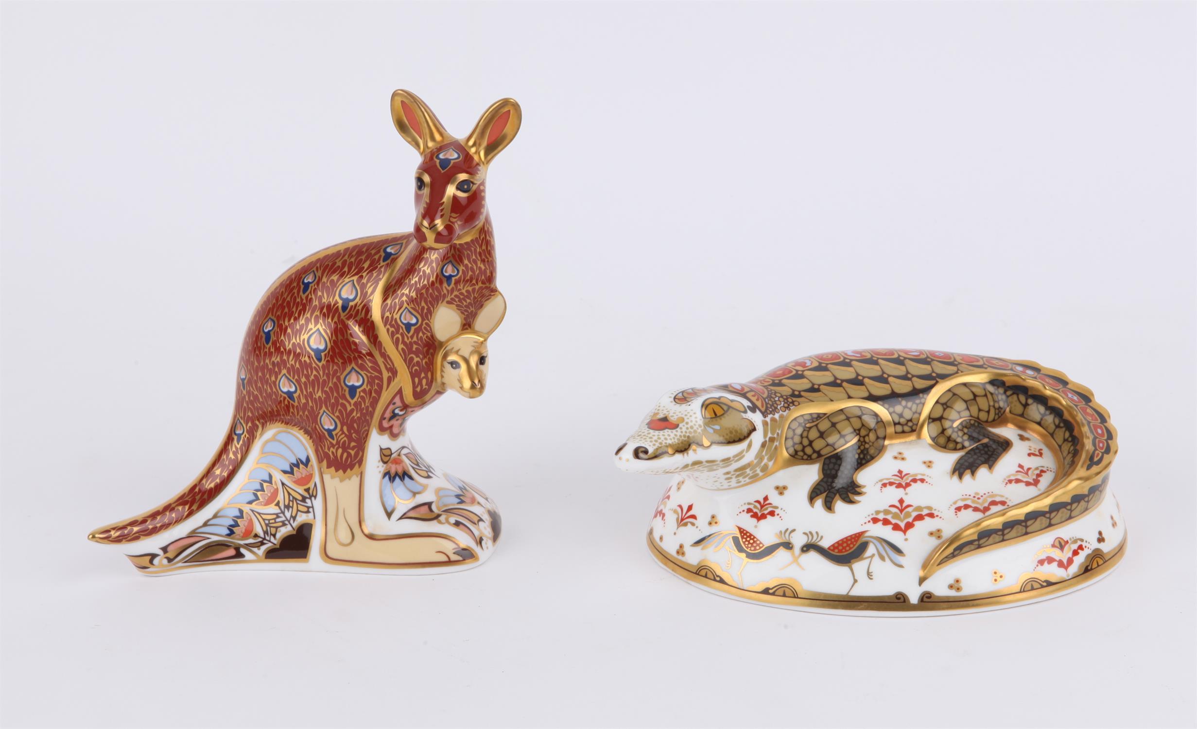 Two Royal Crown Derby paperweights, a crocodile and a kangaroo in boxes PROVENANCE; A collection of