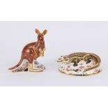 Two Royal Crown Derby paperweights, a crocodile and a kangaroo in boxes PROVENANCE; A collection of