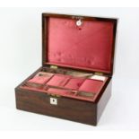 Mid 19th century rosewood sewing box, of rectangular form, with mother of pearl inlaid tablets,