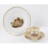 Spode tea cup and saucer, with foliate gilding and relief cartouches, the cup painted with 'Round