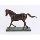 Twentieth-century hollow bronze sculpture in the form of a horse on marble base, overall height