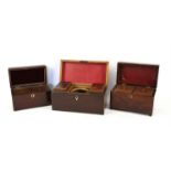 19th mahogany tea caddy, of rectangular form, with boxwood stringing, enclosing two lidded
