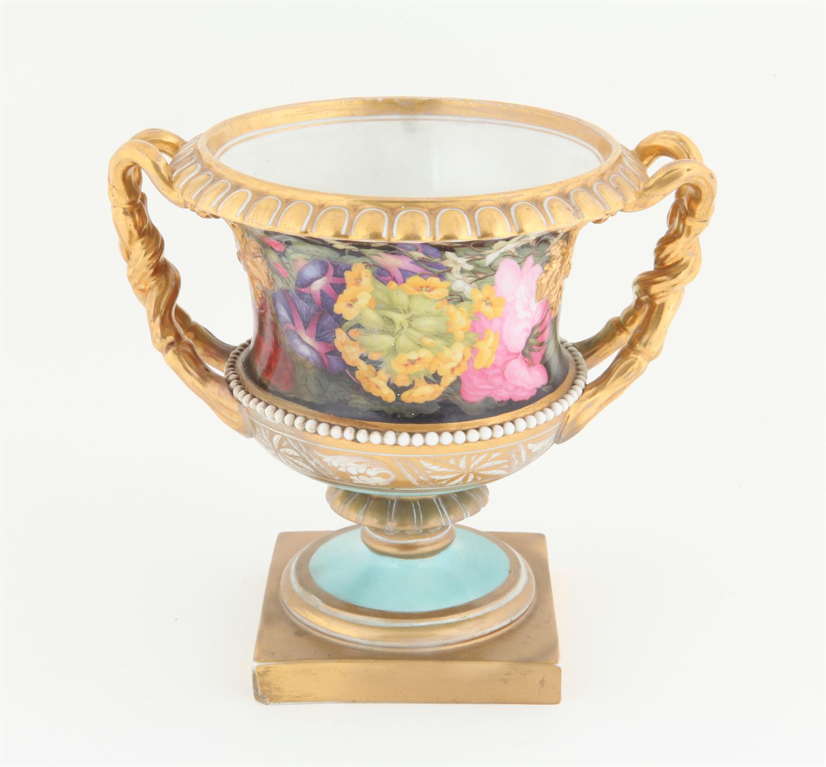 Barr, Flight and Barr painted porcelain urn, early 19th century, of 'Warwick Vase' shape the gilt