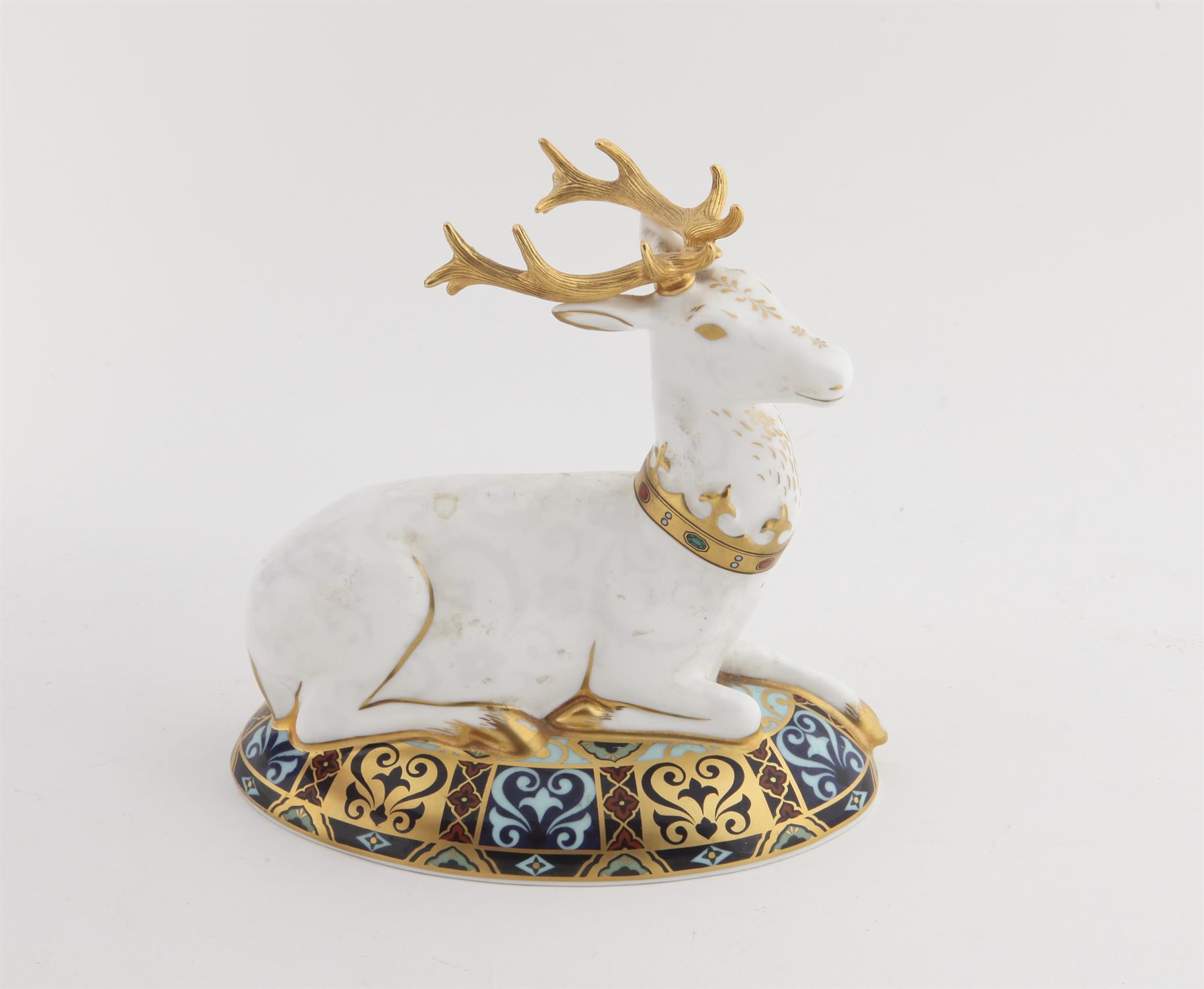 Royal Crown Derby paperweight, The White Hart Heraldic Stag, the third in a series inspired by