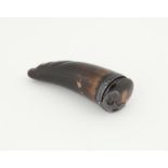 19th century horn and white metal mounted snuff mull carved in the form of an animals head and