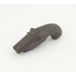 19th century pewter snuff box in the form of a double barrelled pistol, 10cm long,