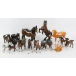 Beswick Shire horse, H22cm, Rearing horse, 1014, H26cm, together with 15 other Beswick Shetland