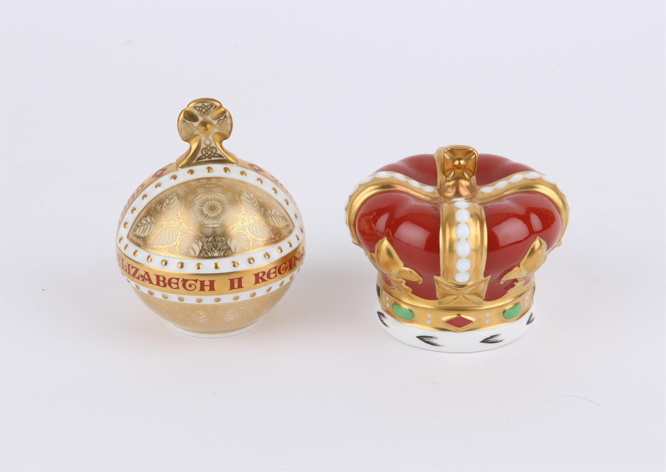 Royal Crown Derby Coronation Orb porcelain paperweight, commissioned by Goviers of Sidmouth to