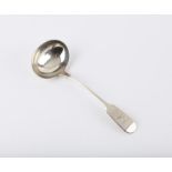 English provincial Newcastle silver crested fiddle pattern sauce ladle by Reid and Son 1844