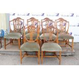Set of ten late George III style shield back chairs, by Bevan Funnell, with upholstered seats and