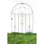 Wrought iron gate, boot scraper, pair of folding garden chairs, bird bath and other small garden