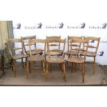Matched set of eight ash and elm Thames Valley kitchen chairs, with rail and tablet backs,