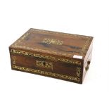 Regency brass inlaid rosewood writing box, with swing handles, the fitted interior with leather