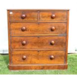 Victorian mahogany chest of drawers, with two short and three long graduated drawers on a plinth