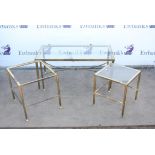 Brass and glass coffee table and a similar pair of nesting tables 92cm x 46cm x 41cm & 44cm x 40cm