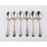 Set of six Georgian silver spoons in the old English pattern, London 1823